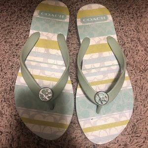 Teal coach flip flops